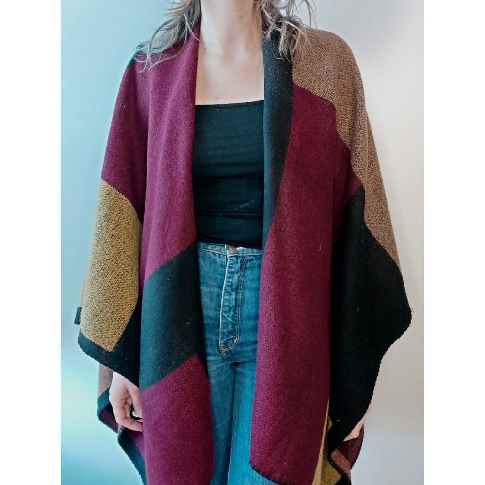 Abstract Color Block Wrap Cape Pashmina Blanket Scarf